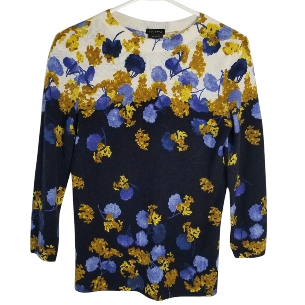 Talbots Pure Cashmere Audrey Floral Print Sweater Size XS Soft Cozy